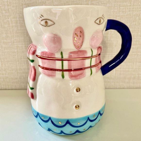 Anthropologie, Christmas Joyeux, Noel Snowman Large Holiday Mug, Bird Ca… - Picture 2 of 9